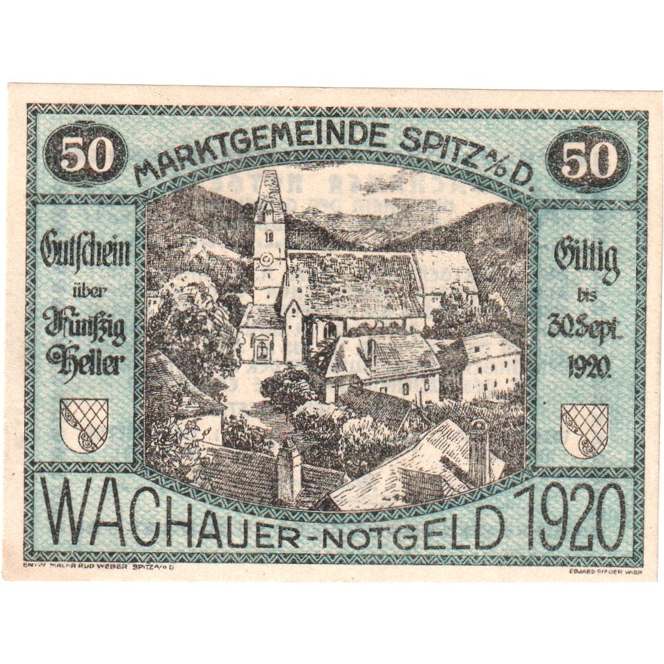 Austria, Spitz, 50 Heller, village, 1920, 1920-09-30, UNC(63), Mehl:FS 1122