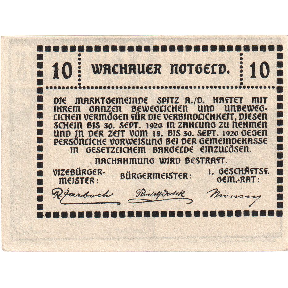 Österreich, Spitz, 10 Heller, ruine, 1920, 1920-09-30, UNZ-, Mehl:FS 1122.12IIc