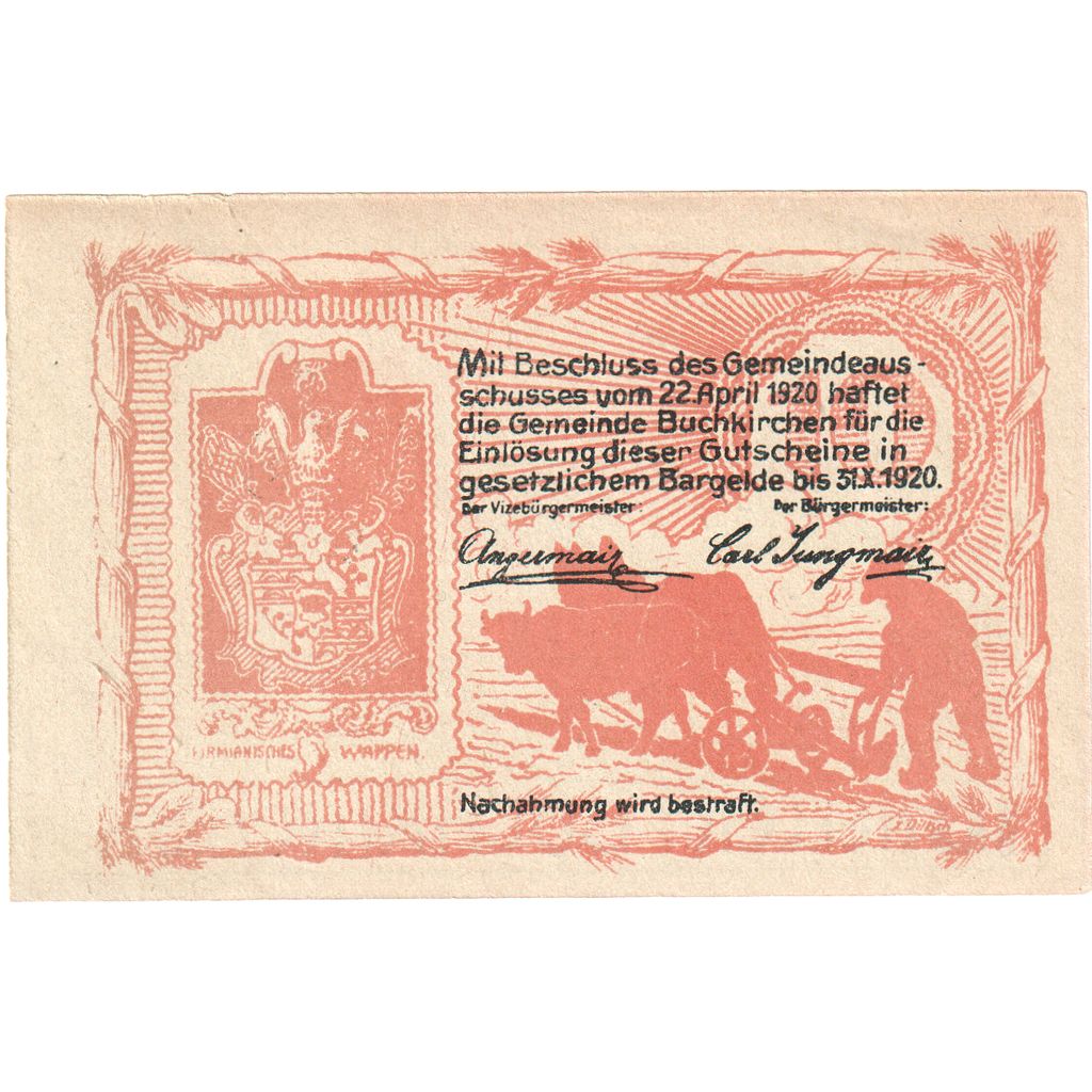 Österreich, Buchkirchen, 10 Heller, agriculture 1920-10-31, UNZ- Mehl:FS 114a