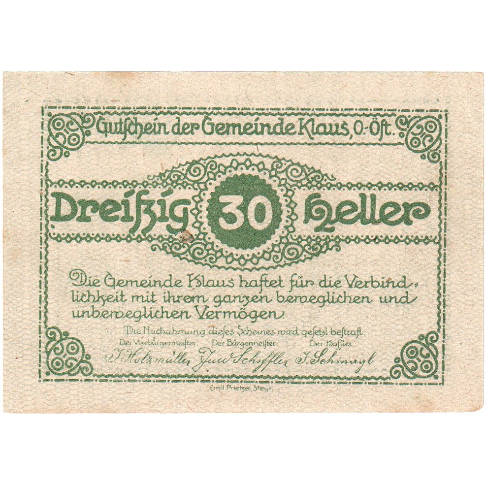 Österreich, Klaus, 30 Heller, 1920-03-27, VZ