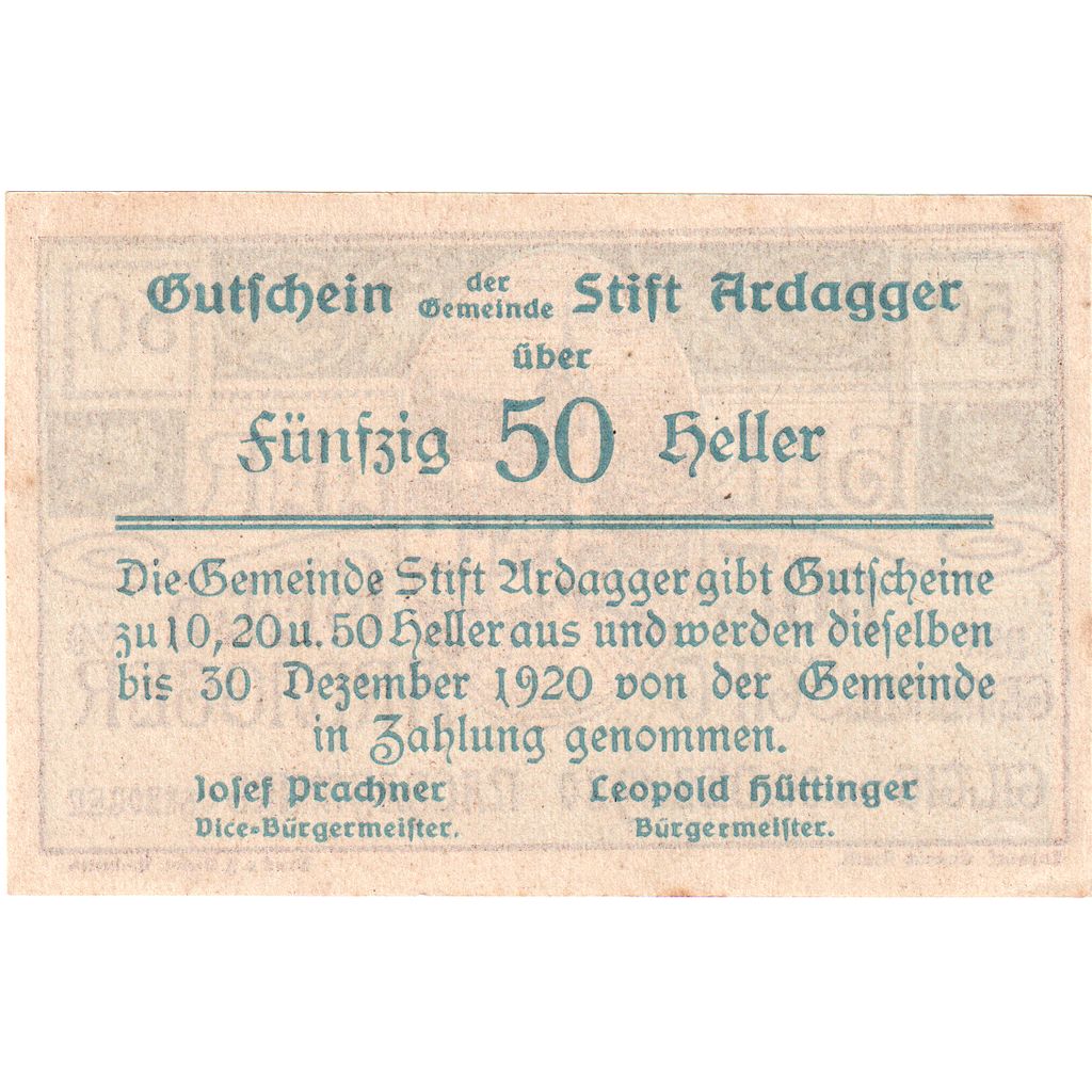 Austria, Stift Ardagger, 50 Heller, 1920-12-30, AU(55-58)