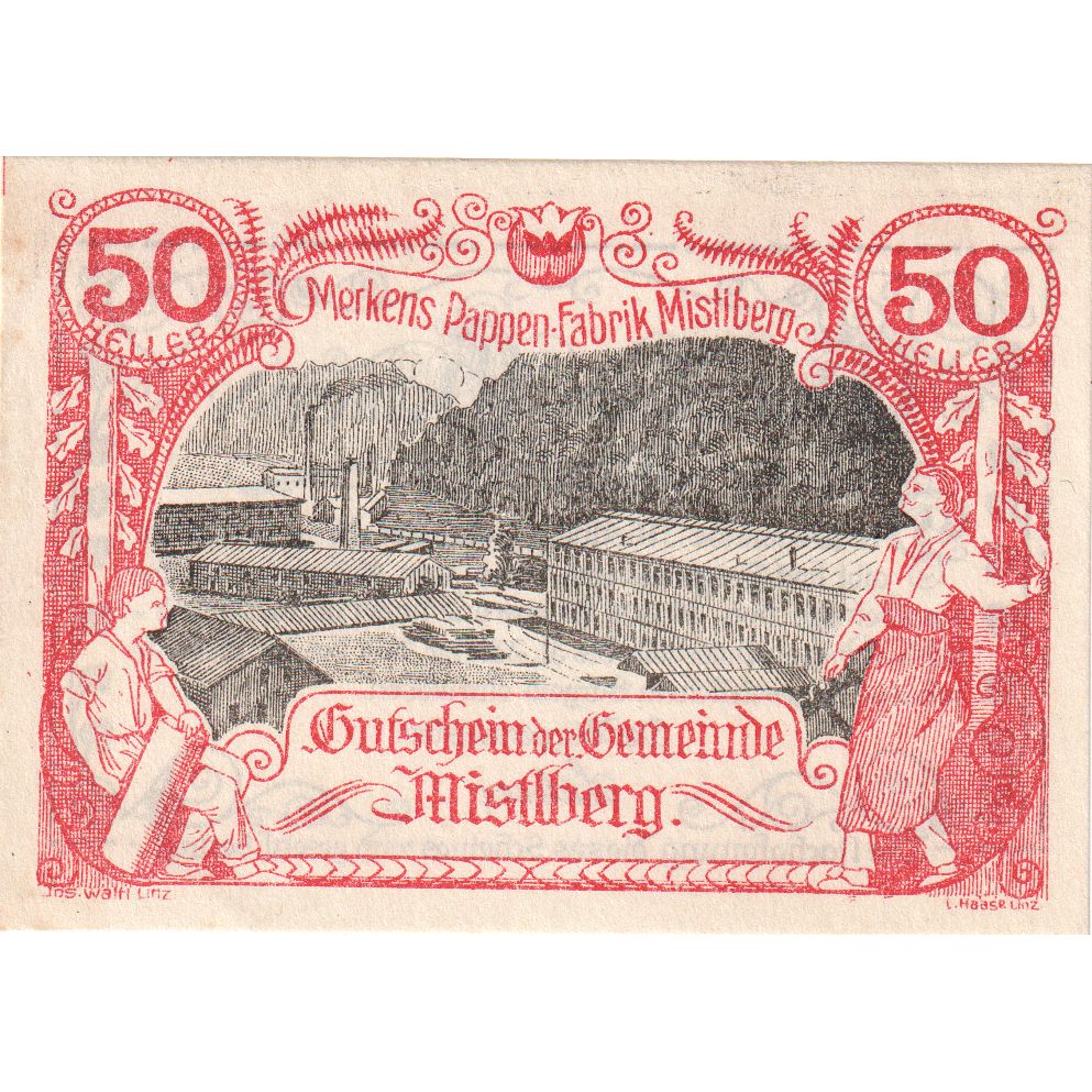 Austria, Mistelberg, 50 Heller, 1920-12-31, UNC(63)