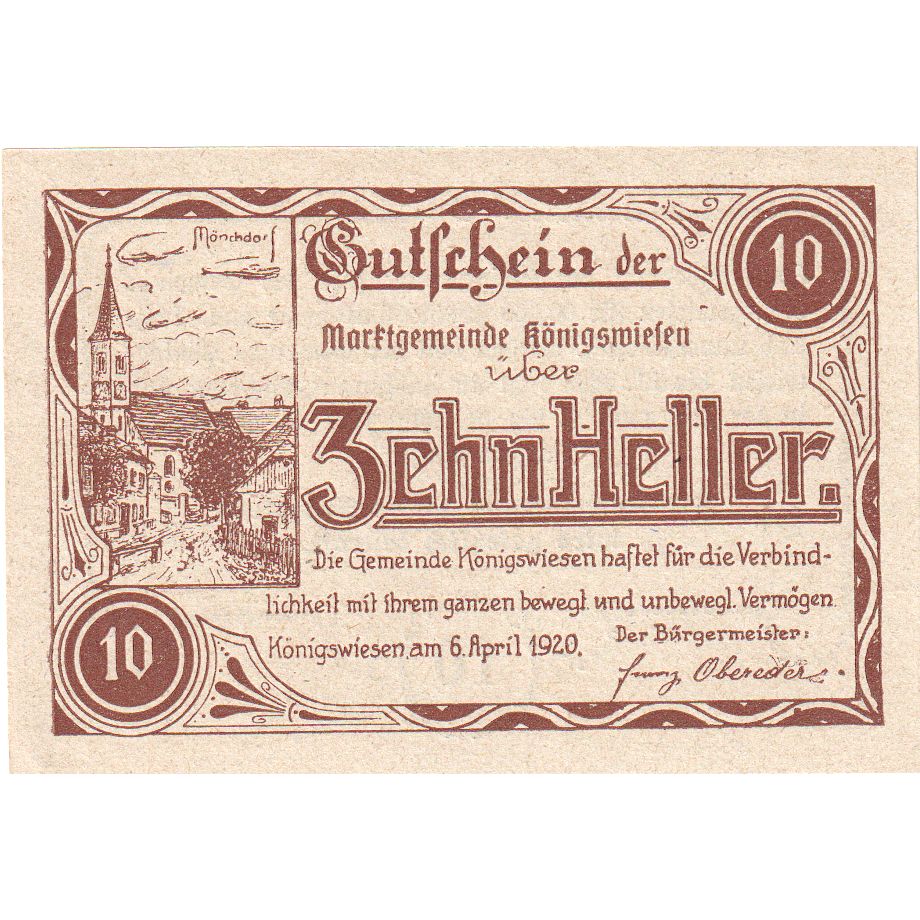 Österreich, Konigswiesen, 10 Heller, 1920-04-06, UNZ-
