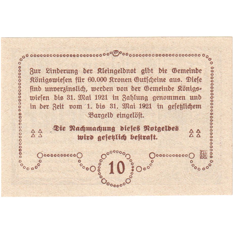 Österreich, Konigswiesen, 10 Heller, 1920-04-06, UNZ-