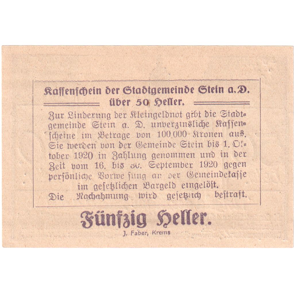 Österreich, Stein an der Donau, 50 Heller, 1920-09-30, UNZ-