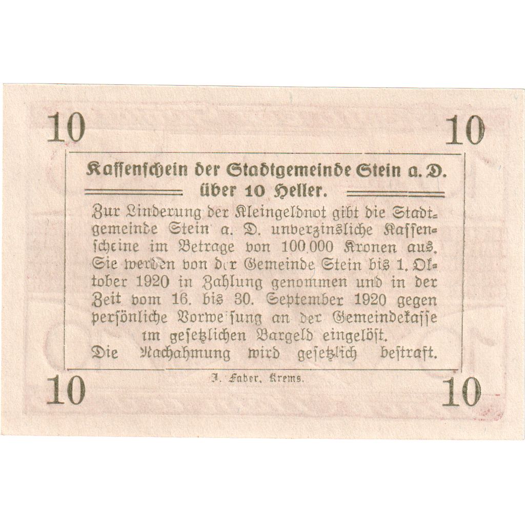Österreich, Stein an der Donau, 10 Heller, 1920-09-30, UNZ-