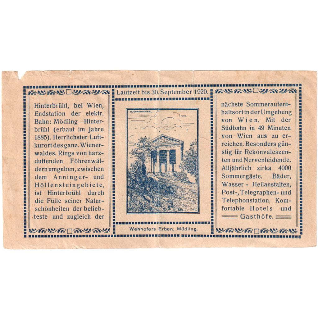Österreich, Hinterbrühl, 80 Heller, 1920-09-30, S+