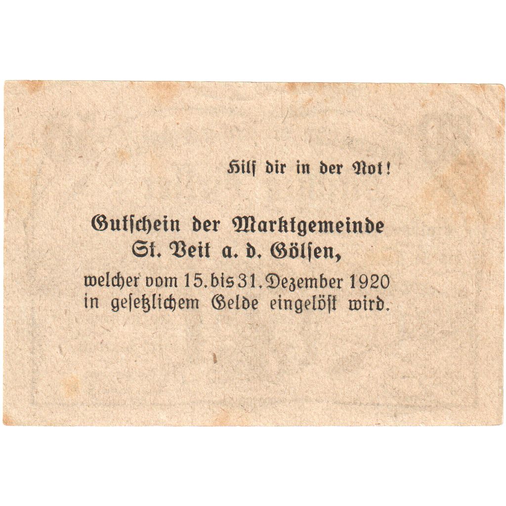 Österreich, St Veit, 50 Heller, 1920-12-31, SS+