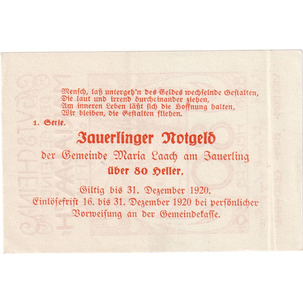 Österreich, Maria-Laach, 80 Heller, 1920-12-31, UNZ-