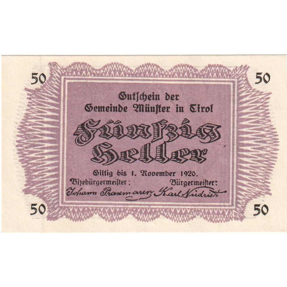 Österreich, Munster, 50 Heller, 1920-11-01, UNZ-