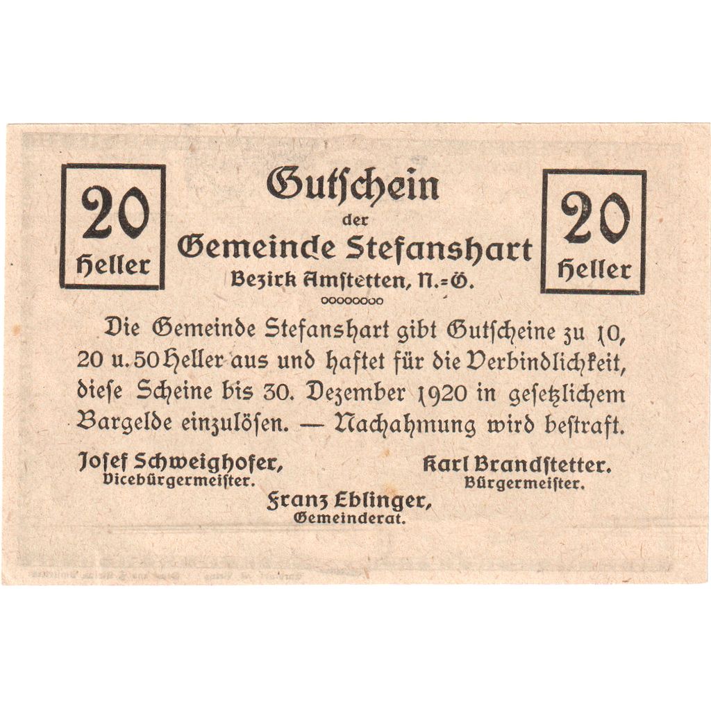 Österreich, Stefanshart, 20 Heller, 1920-12-30, UNZ-