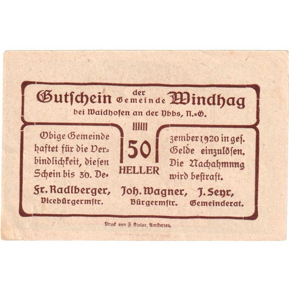 Österreich, Windhag, 50 Heller, 1920-12-30, UNZ-