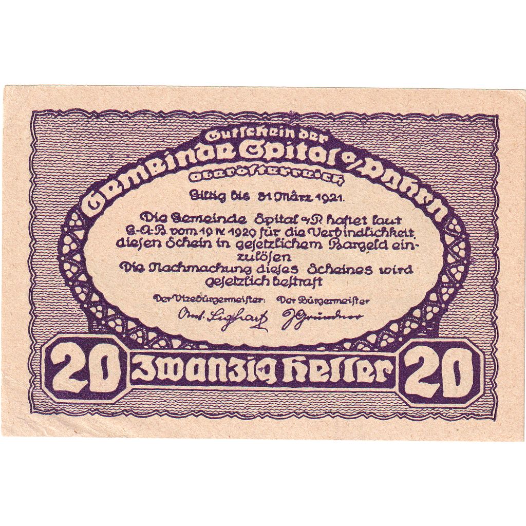 Österreich, Spital am Pyhrn, 20 Heller, 1921-03-31, UNZ-