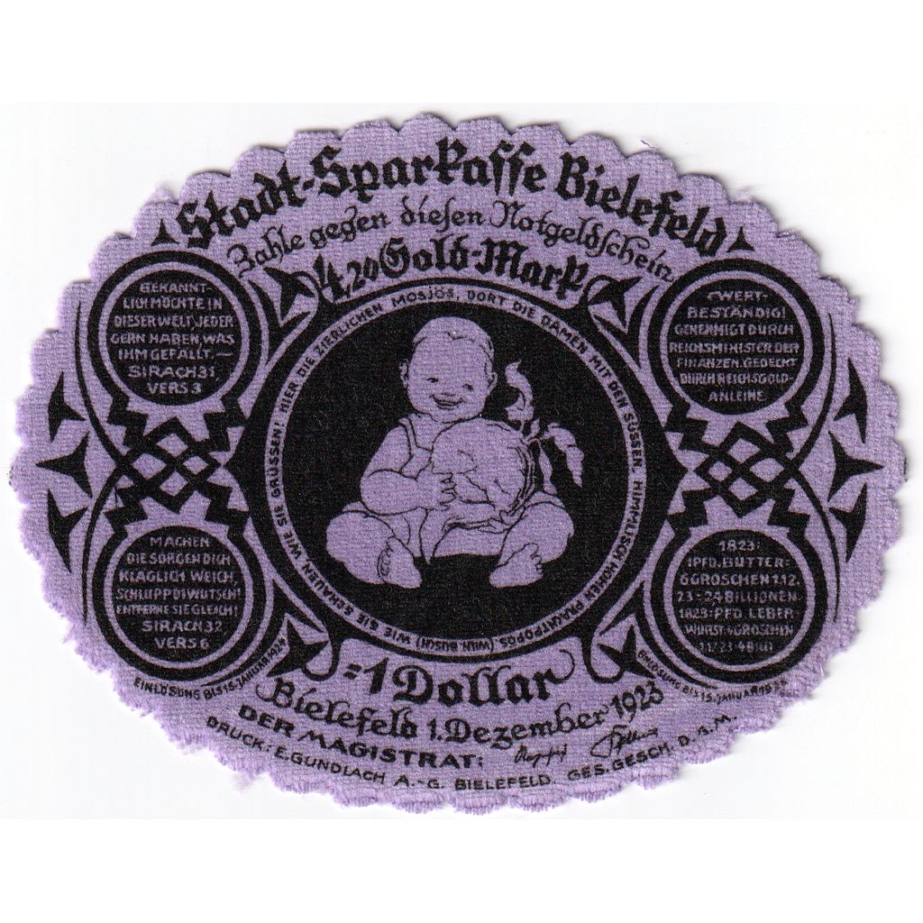 Germania, Bielefeld, 1 Dollar, 1920-12-01, SPL, Velluto, Grabowski:109
