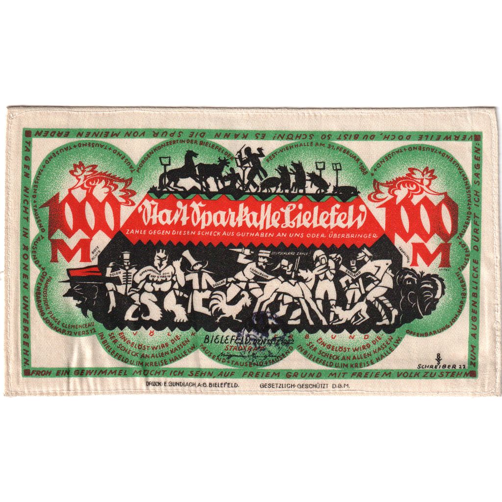 Allemagne, Bielefeld, 1000 Mark, 1922-12-15, SPL, Soie, Grabowski:59a