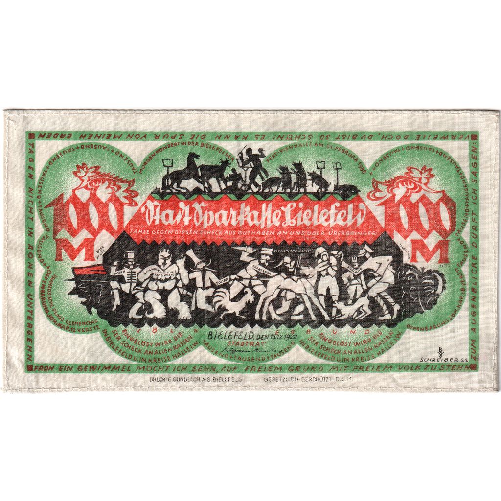 Deutschland, Bielefeld, 1000 Mark, 1922-12-15, UNZ-, Seide, Grabowski:60b