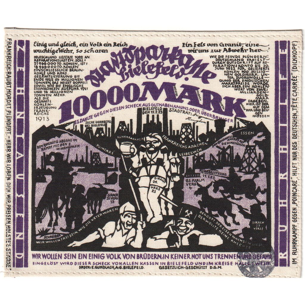 Germany, Bielefeld, 10000 Mark, 1923-02-15, UNC(63), Silk, Grabowski:71a