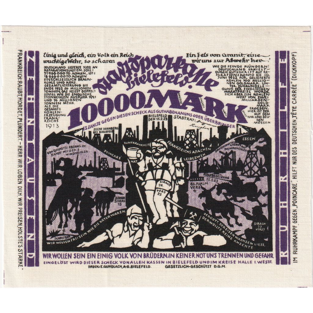 Deutschland, Bielefeld, 10000 Mark, 1923-02-15, UNZ-, Seide, Grabowski:71a