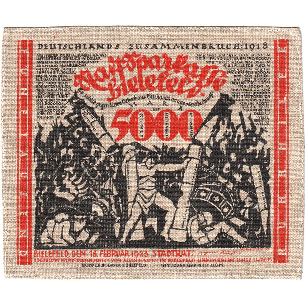 Deutschland, Bielefeld, 5000 Mark, 1923-02-15, UNZ-, Leinen, Grabowski:67a