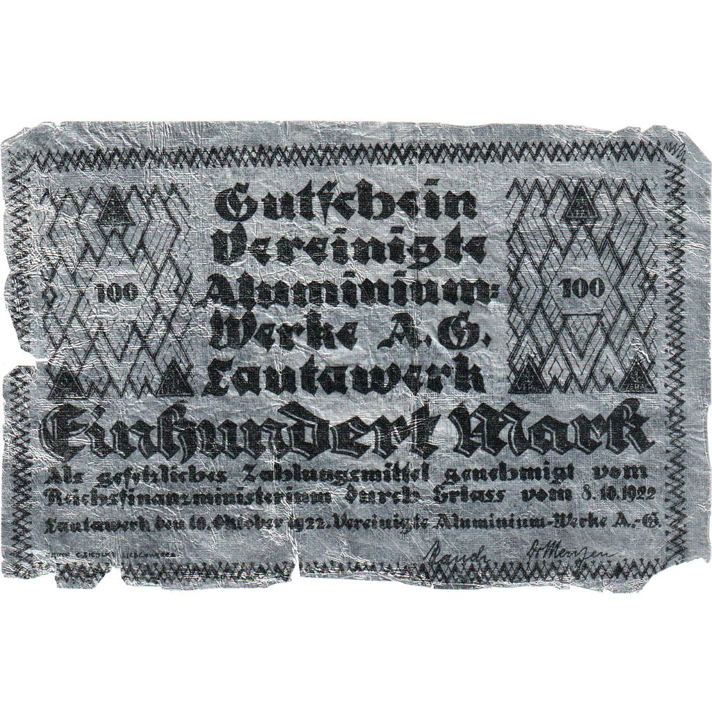 Niemcy, Lautawerker, 100 Mark, 1922-10-10, VF(20-25), Aluminium, Grabowski:502