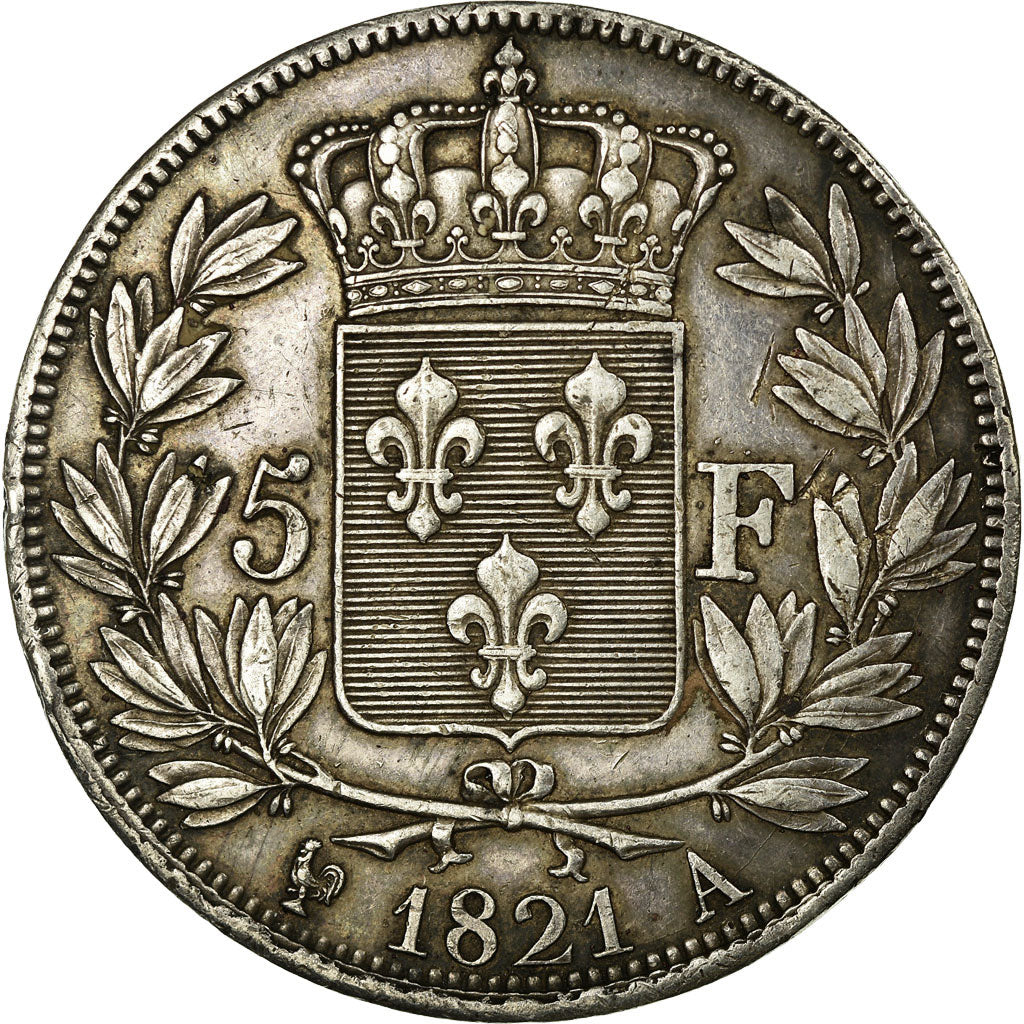 Coin, France, Louis XVIII, Louis XVIII, 5 Francs, 1821, Paris, AU(50-53)