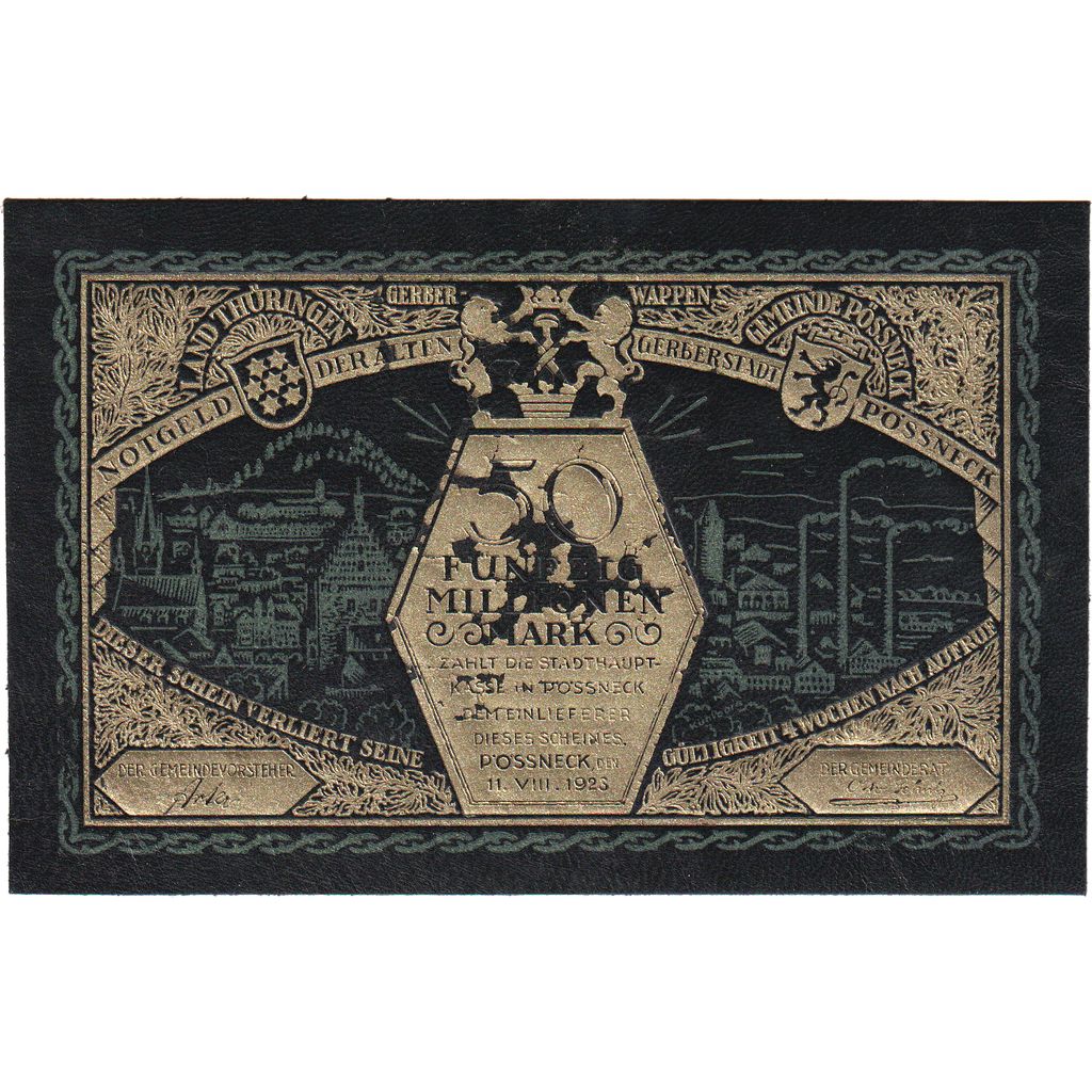 Deutschland, Possneck, 50 Millionen Mark, 1923-08-11, UNZ-, Leather