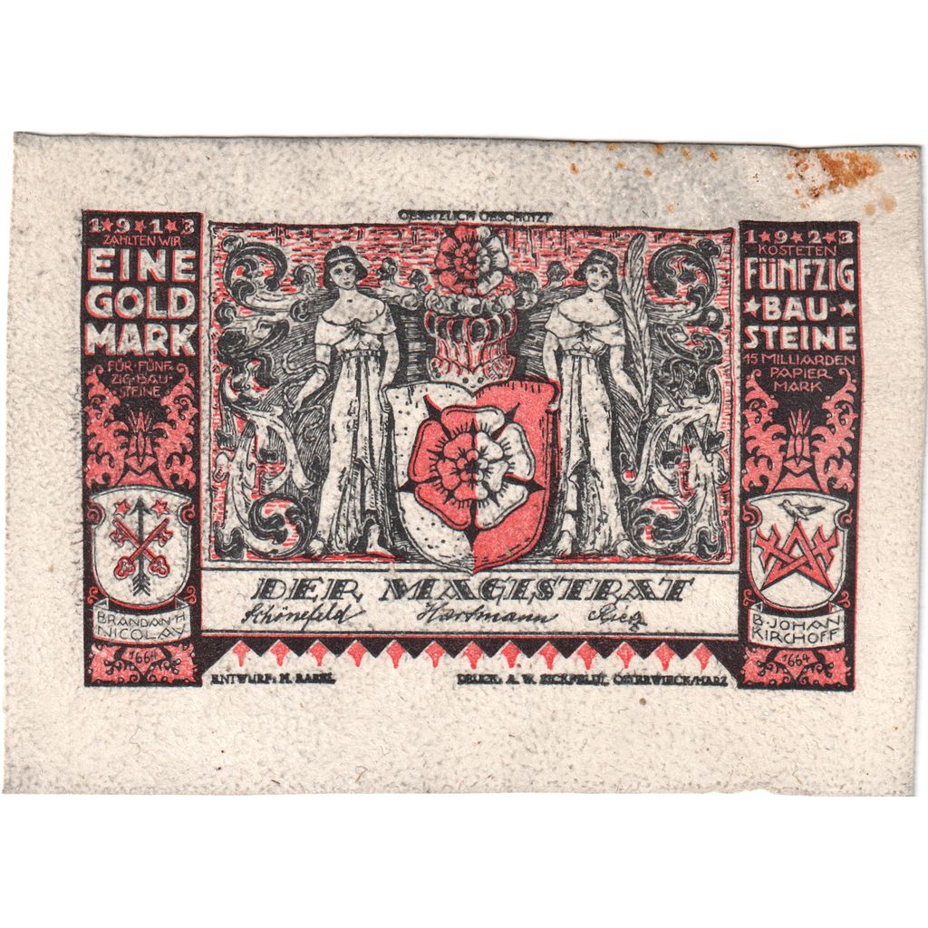 Germany, Osterwiecker am Harz, 1 Goldmark, EF(40-45), Glossy leather