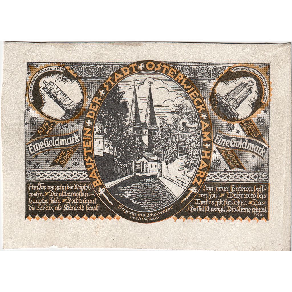 Germany, Osterwiecker am Harz, 1 Goldmark, EF(40-45), Glossy leather