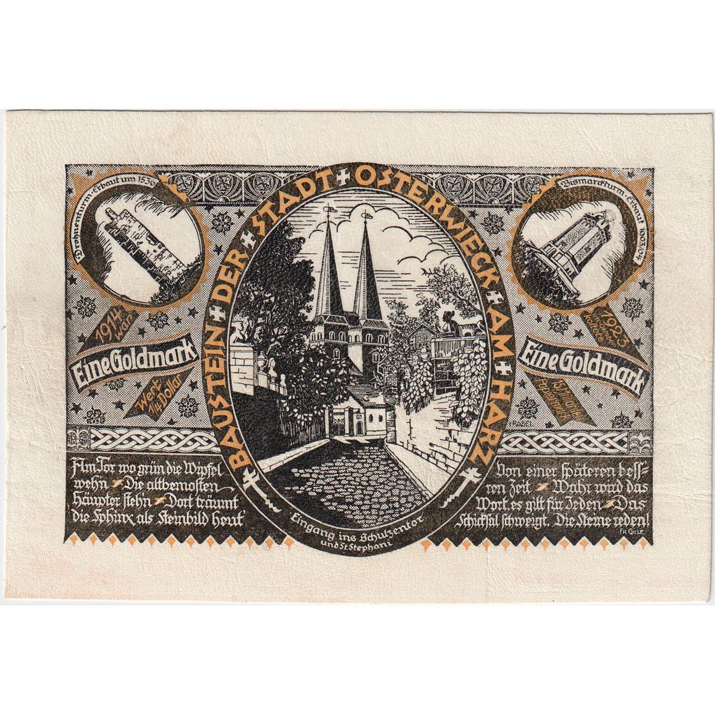 Germany, Osterwiecker am Harz, 1 Goldmark, AU(55-58), Glossy leather