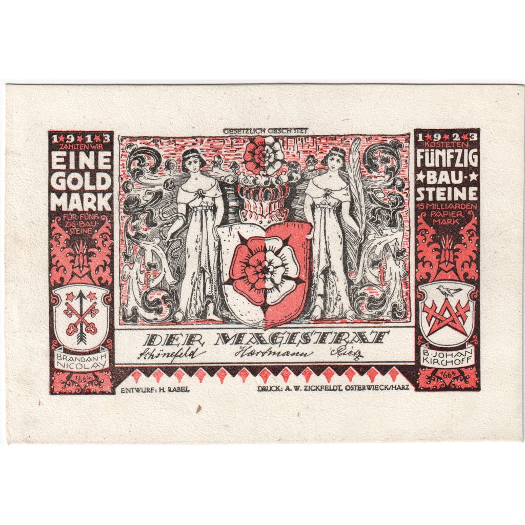 Deutschland, Osterwiecker am Harz, 1 Goldmark, UNZ-, Glacéleder, Grabowski:364