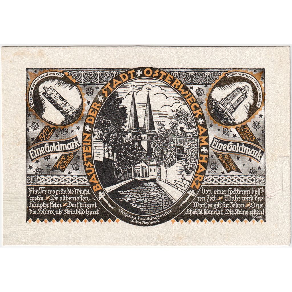 Deutschland, Osterwiecker am Harz, 1 Goldmark, UNZ-, Glacéleder, Grabowski:364