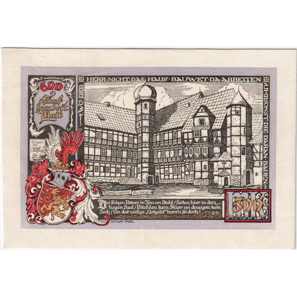 Deutschland, Osterwiecker am Harz, 500 Mark, 1922-12-04, UNZ-, Glacéleder