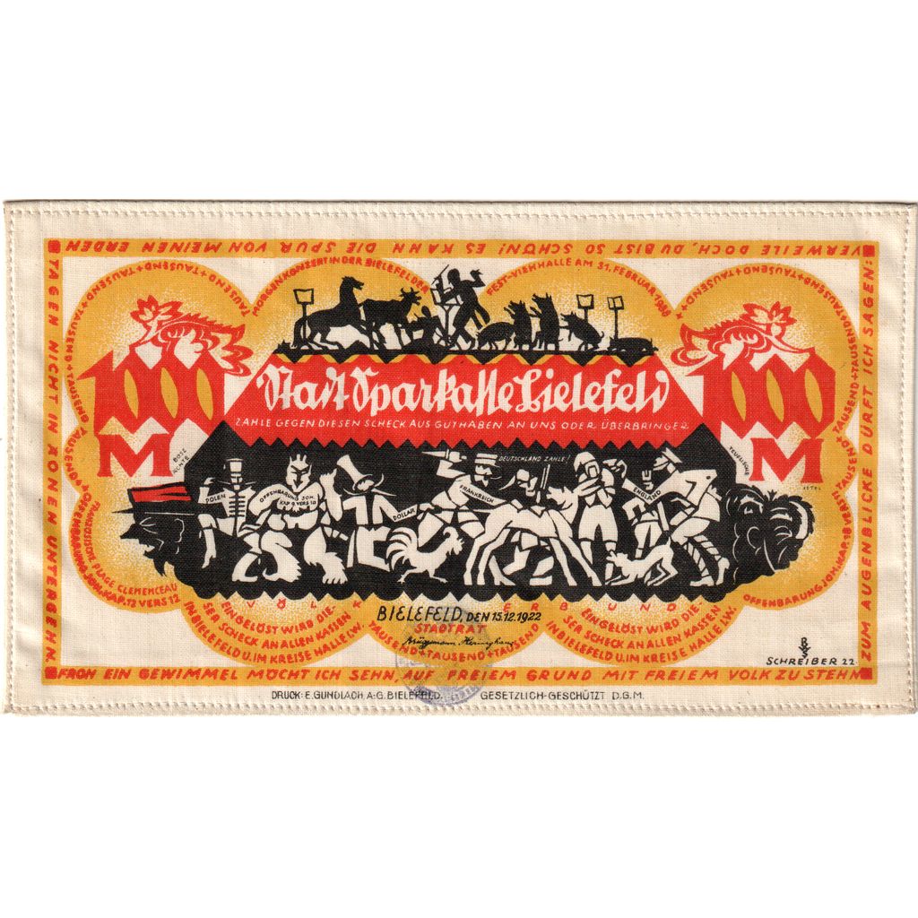Germany, Bielefeld, 1000 Mark, 1920-12-15, UNC(63), Silk, Grabowski:58.1a