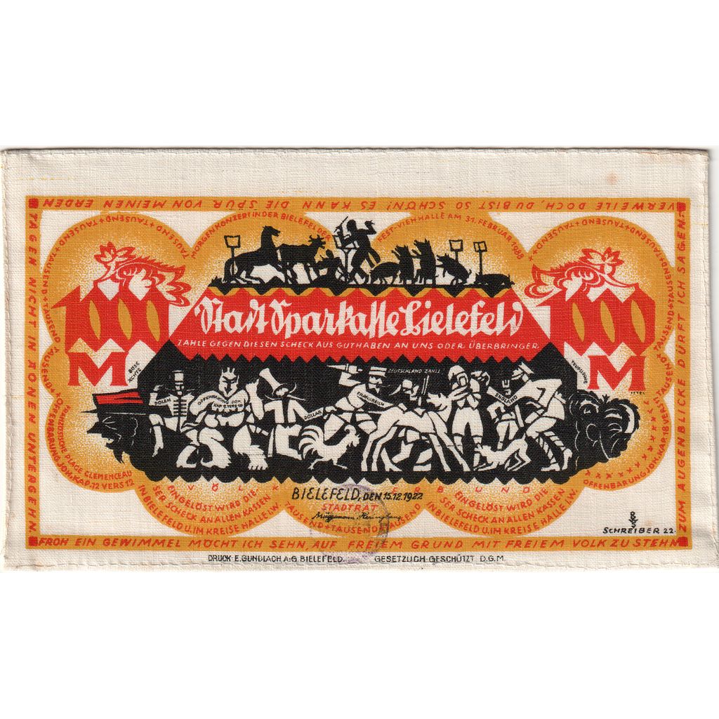 Alemanha, Bielefeld, 1000 Mark, 1922-12-15, UNC(63), Seda, Grabowski:58.2.IId