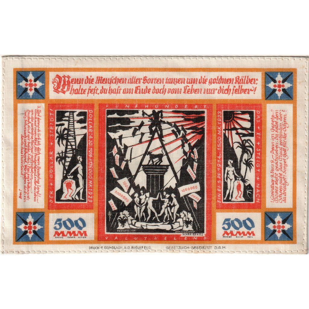 Niemcy, Bielefeld, 500 Mark, 1923-07-01, UNC(63), Pościel, Grabowski:74a