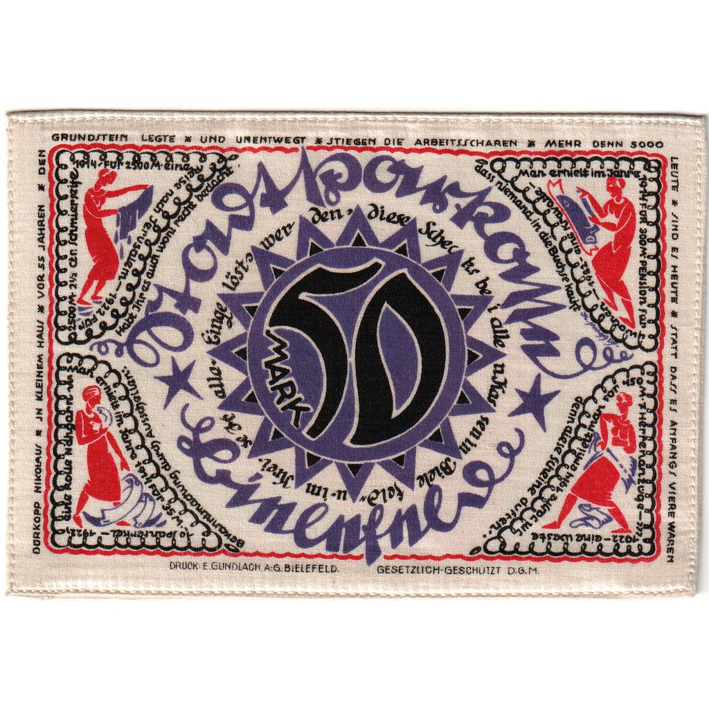 Germany, Bielefeld, 50 Mark, 1922-04-02, UNC(63), Silk, Grabowski:45var