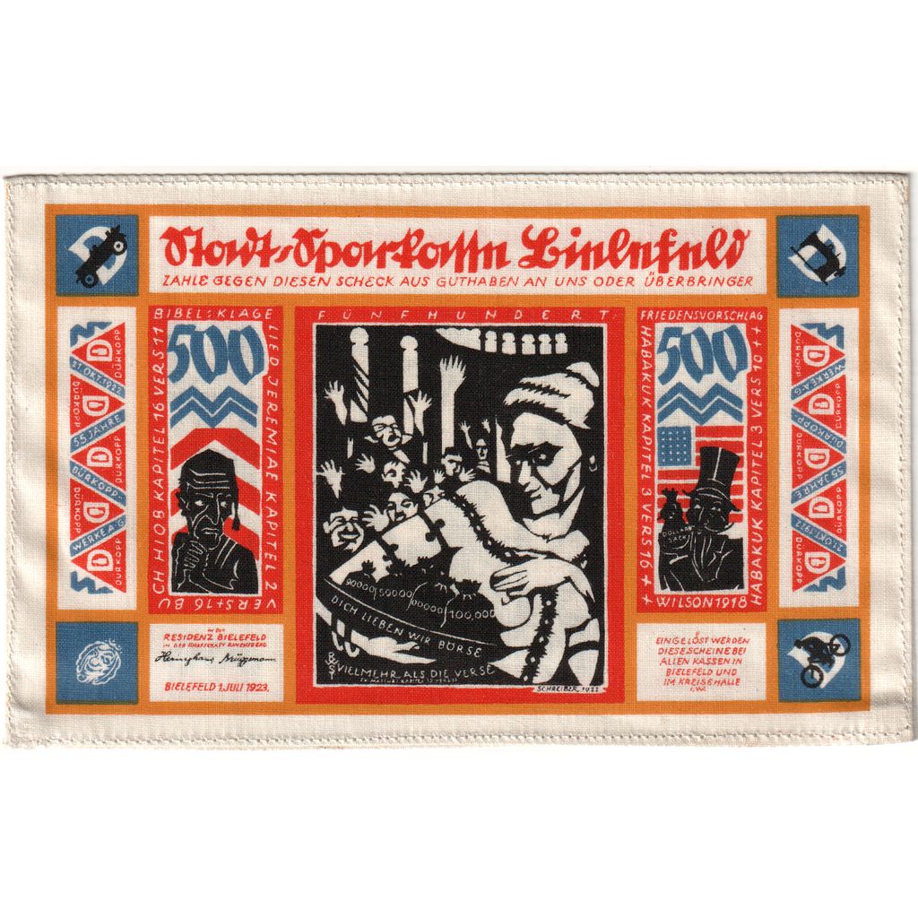Deutschland, Bielefeld, 500 Mark, 1923-07-01, UNZ-, Leinen, Grabowski:72b