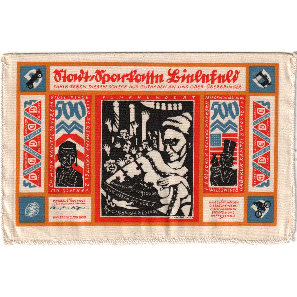 Deutschland, Bielefeld, 500 Mark, 1923-07-01, VZ, Seide, Grabowski:75b