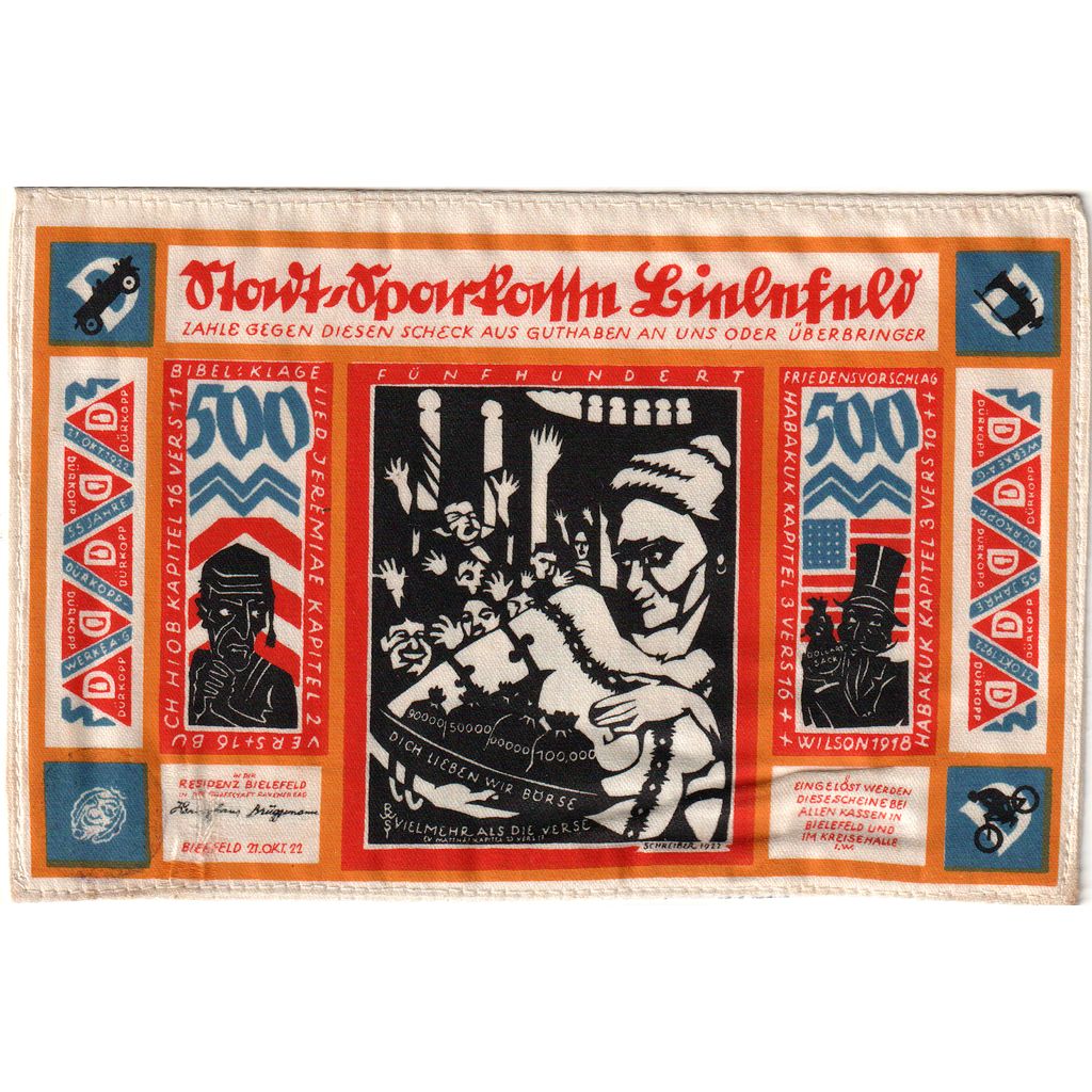 Germany, Bielefeld, 500 Mark, 1922-10-21, UNC(63), Silk, Grabowski:53a