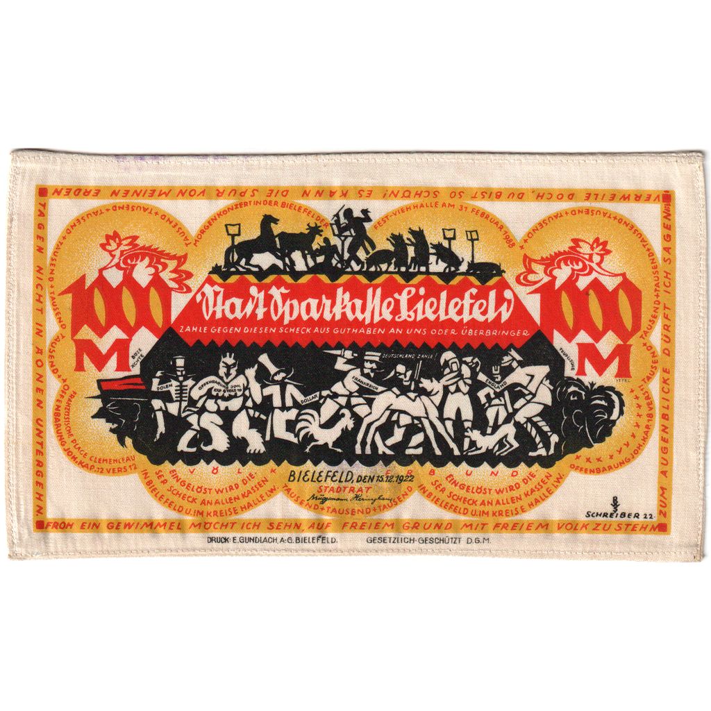Deutschland, Bielefeld, 1000 Mark, 1922-12-15, VZ, Seide, Grabowski:57.2.Ia