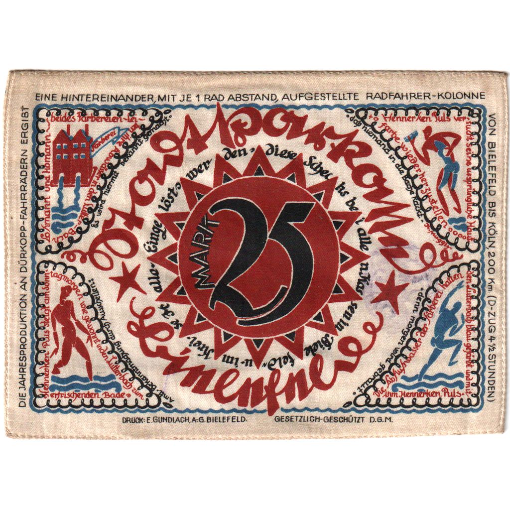 Deutschland, Bielefeld, 25 MARK, 1921-07-15, VZ, Seide, Grabowski:23b