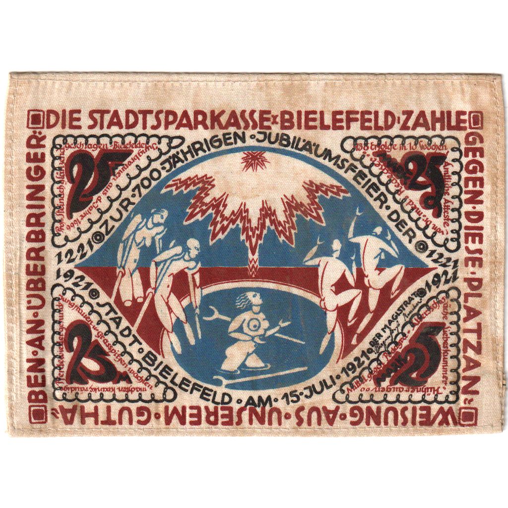 Deutschland, Bielefeld, 25 MARK, 1921-07-15, SS, Seide, Grabowski:24c