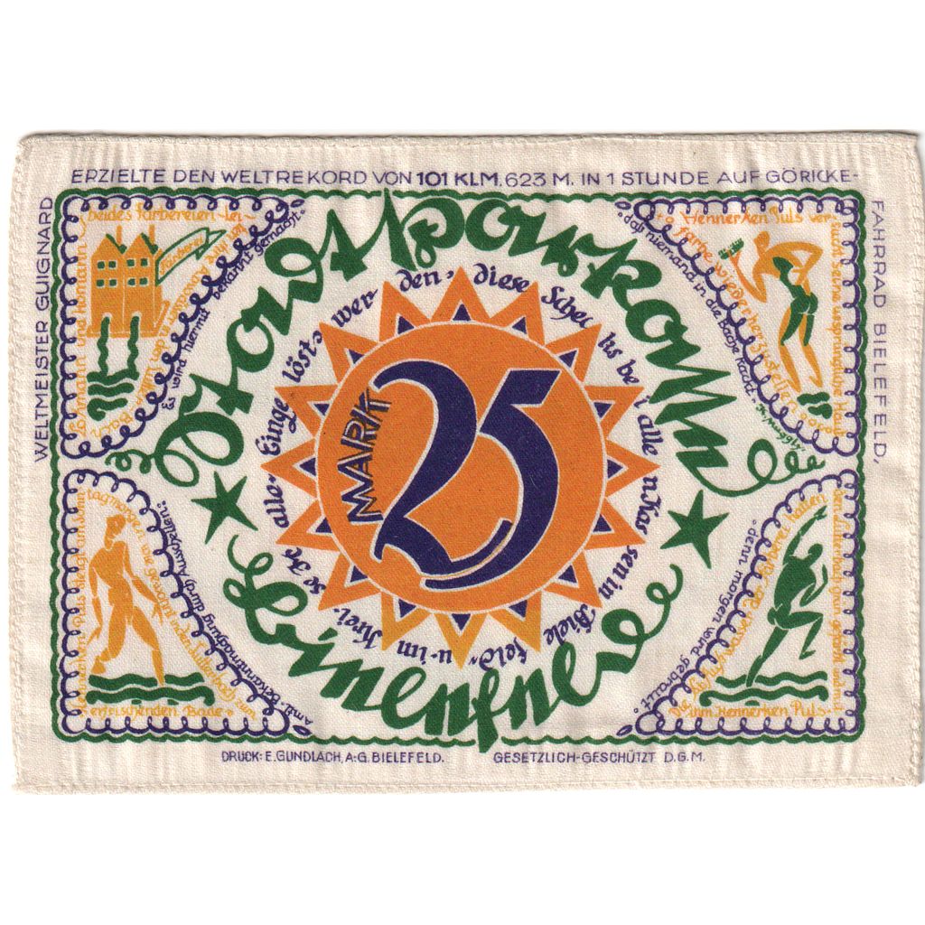 Deutschland, Bielefeld, 25 MARK, 1922-04-02, UNZ-, Seide, Grabowski:42F