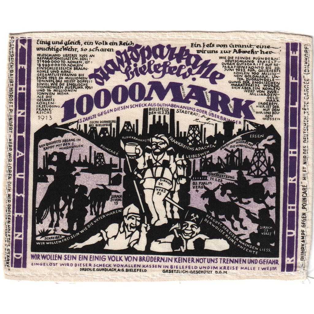 Niemcy, Bielefeld, 10000 Mark, 1923-02-15, UNC(63), Jedwab, Grabowski:70a