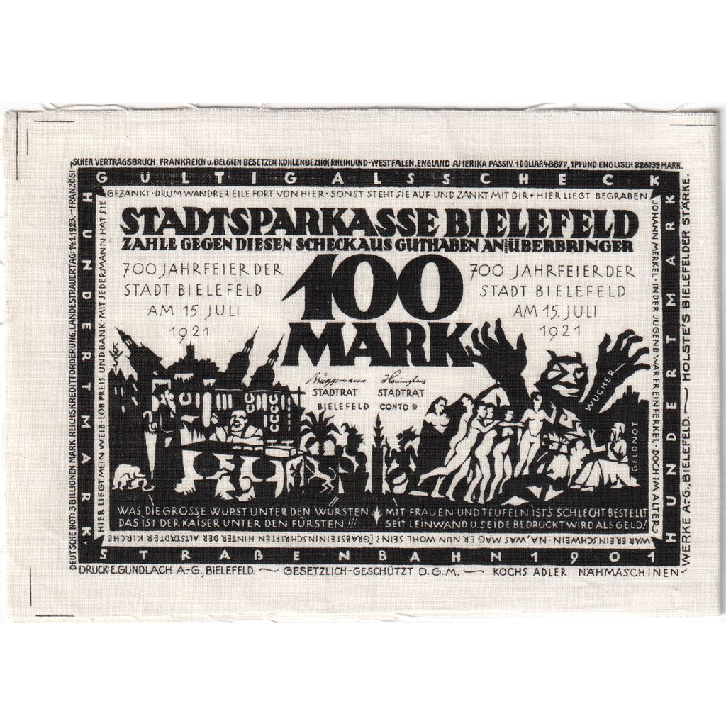 Germania, Bielefeld, 100 Mark, 1921-07-15, not cut, SPL, Lino, Grabowski:26b