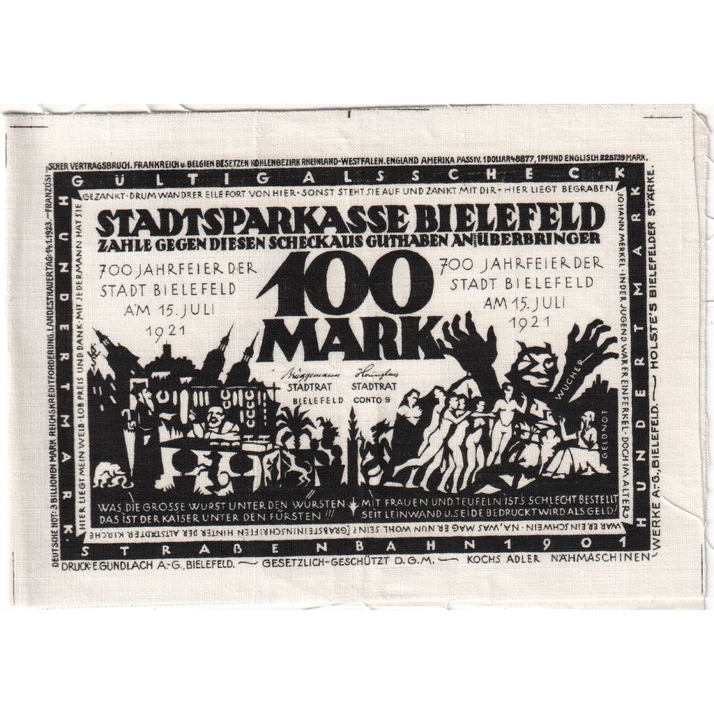 Germania, Bielefeld, 100 Mark, 1921-07-15, not cut, SPL, Lino, Grabowski:26b