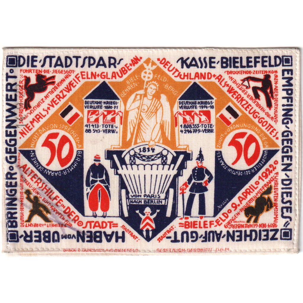 Germany, Bielefeld, 50 Mark, 1922-04-09, UNC(63), Silk, Grabowski:46c