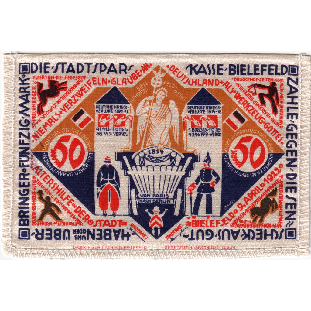 Deutschland, Bielefeld, 50 Mark, 1922-04-09, UNZ-, Seide, Grabowski:47c