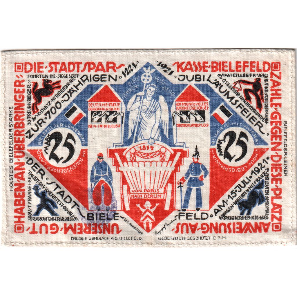 Germany, Bielefeld, 25 MARK, 1921-07-15, UNC(63), Linen, Grabowski:18c