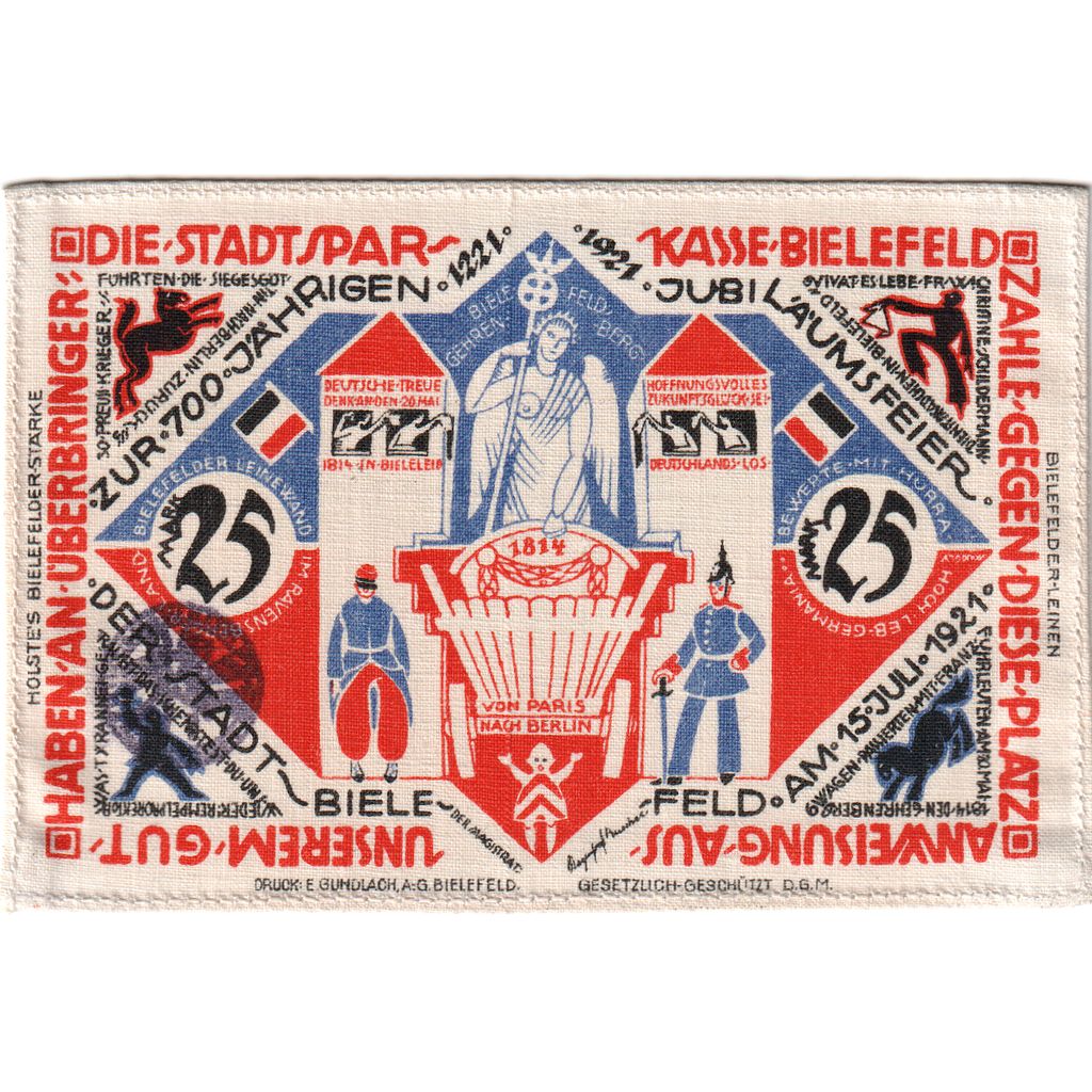 Alemanha, Bielefeld, 25 MARK, 1921-07-15, UNC(63), Linho, Grabowski:18c